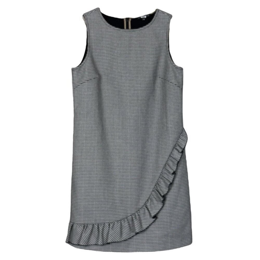 Tara Jarmon Gingham Houndstooth Ruffle Cocktail Dress Black White Size 36 US 4 S